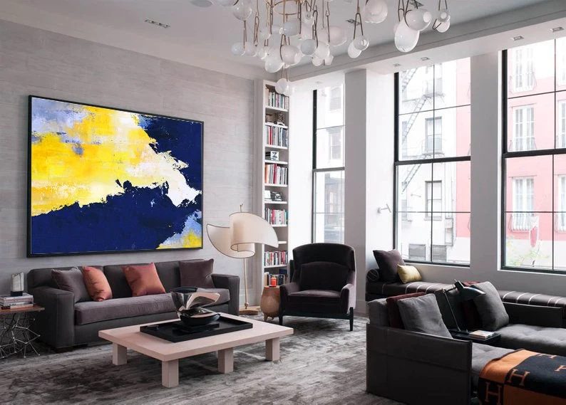 Blue Yellow Abstract White Abstract Canvas Wall Art FM3C3 wall art